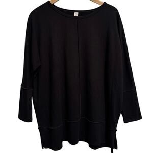 Spanx Women's Black Stretch Round Neck 3/4 Sleeve Pullover Sweaters Size Medium